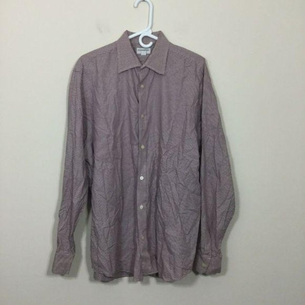 Banana Republic Size XL‎ 17-17 1/2 Red White Houndstooth Long Sleeve Dress Shirt